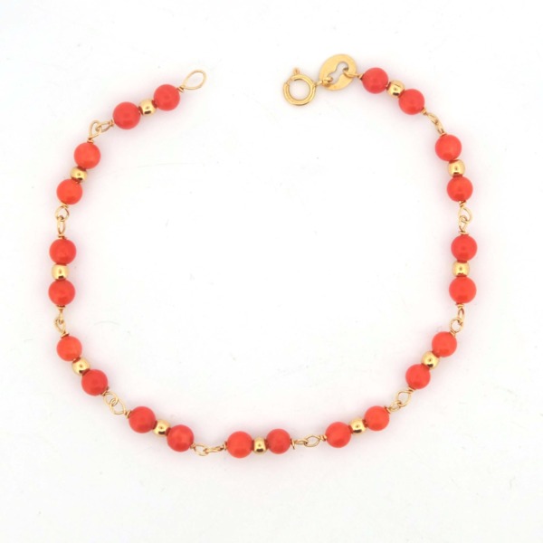 Bracciale oro giallo e corallo maglia rolò