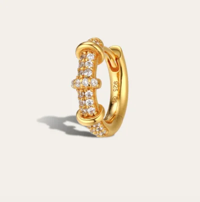 Mono Orecchino Huda Gold Pavé Cross-Bar Huggie